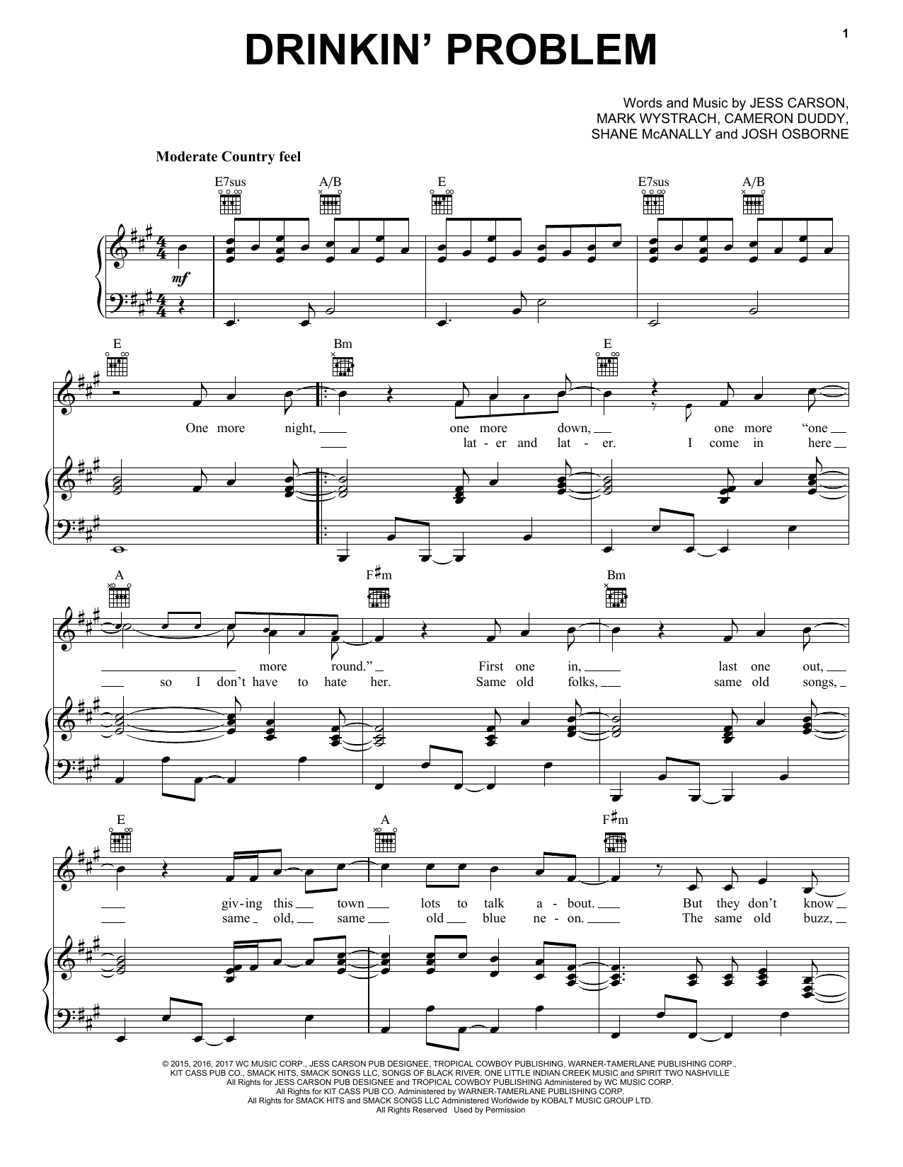 Midland Drinkin' Problem Sheet Music Notes & Chords for Piano, Vocal & Guitar (Right-Hand Melody) - Download or Print PDF