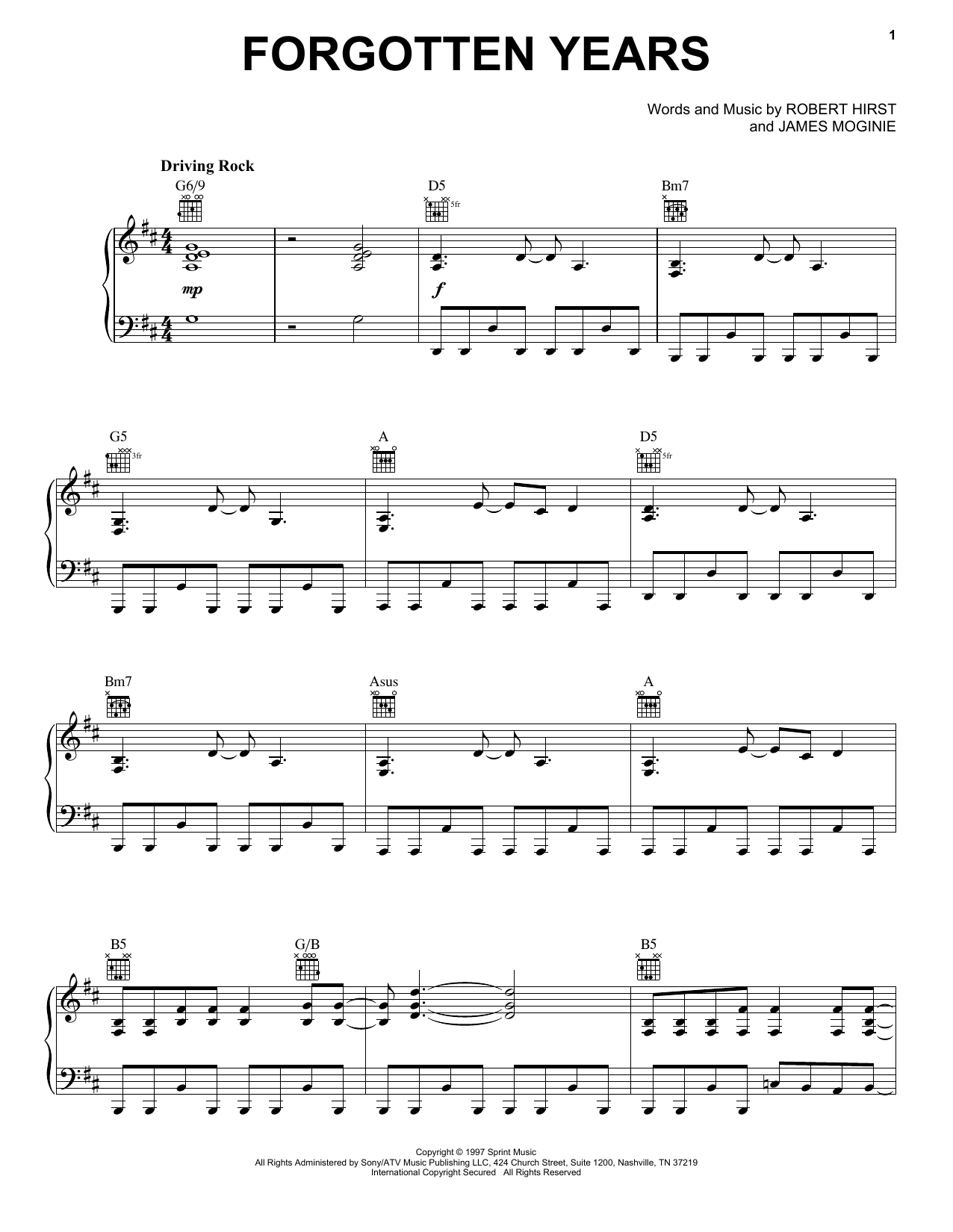 Midnight Oil Forgotten Years Sheet Music Notes & Chords for Piano, Vocal & Guitar (Right-Hand Melody) - Download or Print PDF
