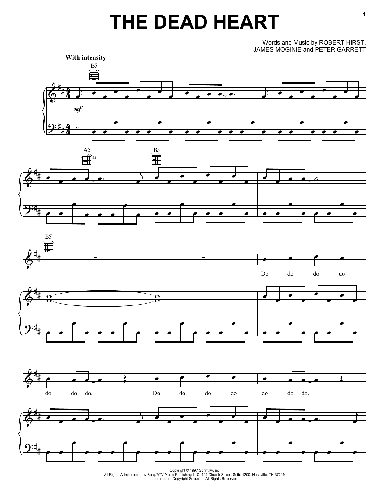 Midnight Oil The Dead Heart Sheet Music Notes & Chords for Piano, Vocal & Guitar (Right-Hand Melody) - Download or Print PDF