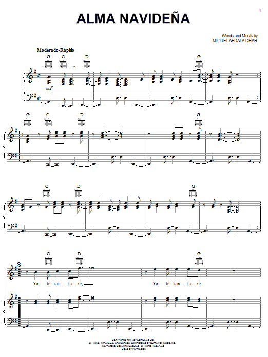 Miguel Abdala Char Alma Navidena Sheet Music Notes & Chords for Piano, Vocal & Guitar (Right-Hand Melody) - Download or Print PDF