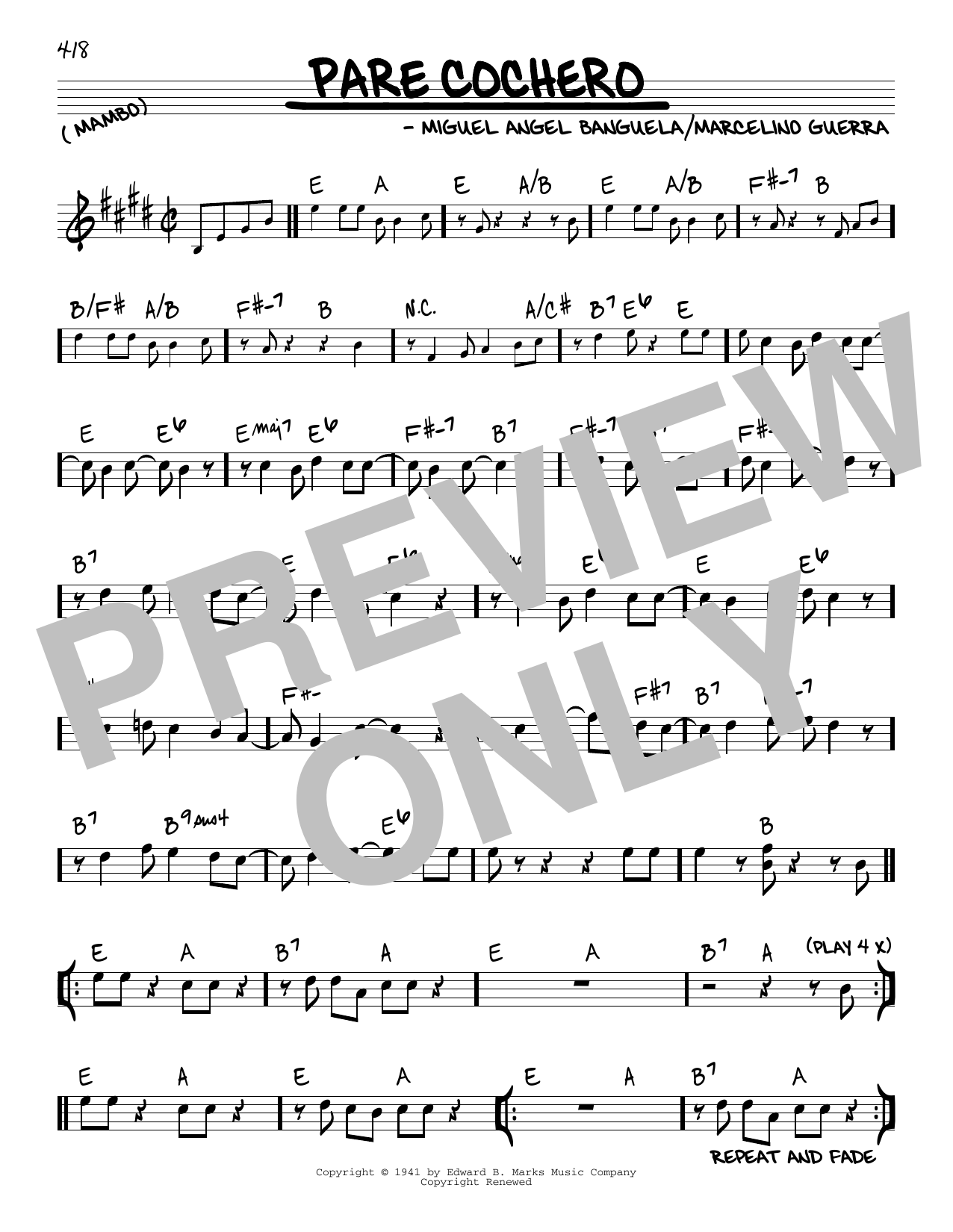 Miguel Angel Banguela Pare Cochero Sheet Music Notes & Chords for Real Book – Melody & Chords - Download or Print PDF