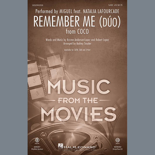 Miguel feat. Natalia Lafourcade, Remember Me (Duo) (from Coco) (arr. Audrey Snyder), SATB Choir