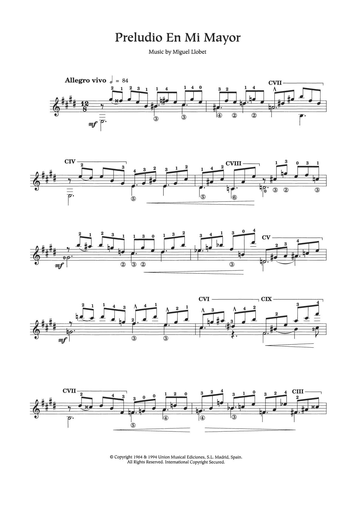 Miguel Llobet Preludio En Mi Major Sheet Music Notes & Chords for Guitar - Download or Print PDF