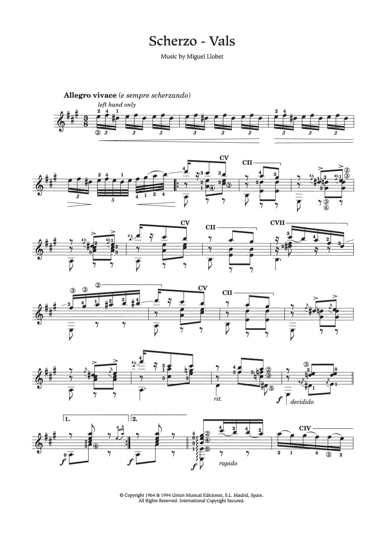 Miguel Llobet Scherzo-Vals Sheet Music Notes & Chords for Guitar - Download or Print PDF
