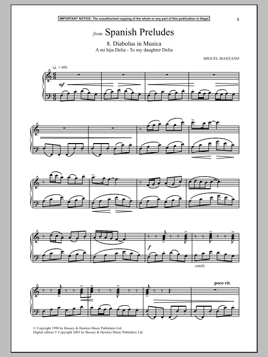 Miguel Manzano Spanish Preludes, 8. Diabolus In Musica Sheet Music Notes & Chords for Piano Solo - Download or Print PDF