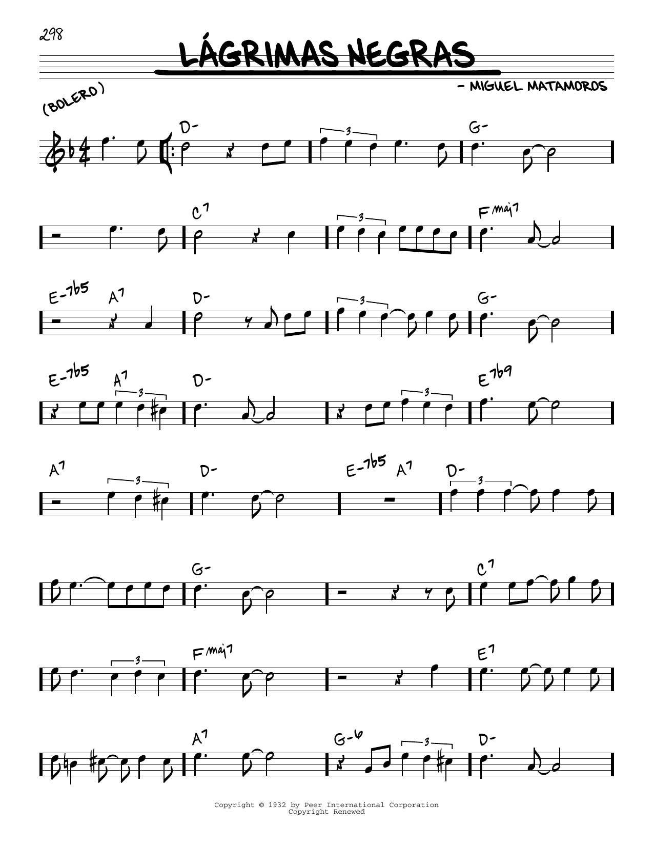 Miguel Matamoros Lagrimas Negras Sheet Music Notes & Chords for Real Book – Melody & Chords - Download or Print PDF
