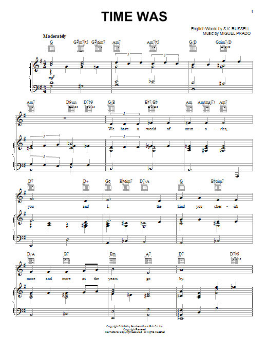 Miguel Prado Time Was Sheet Music Notes & Chords for Melody Line, Lyrics & Chords - Download or Print PDF