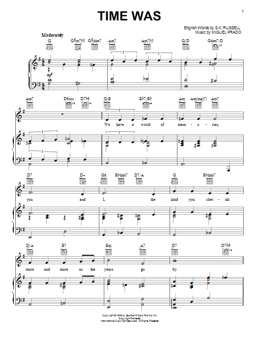 Miguel Prado Time Was Sheet Music Notes & Chords for Piano, Vocal & Guitar (Right-Hand Melody) - Download or Print PDF