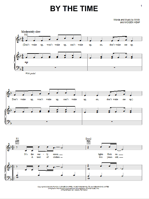 Mika By The Time Sheet Music Notes & Chords for Piano, Vocal & Guitar (Right-Hand Melody) - Download or Print PDF