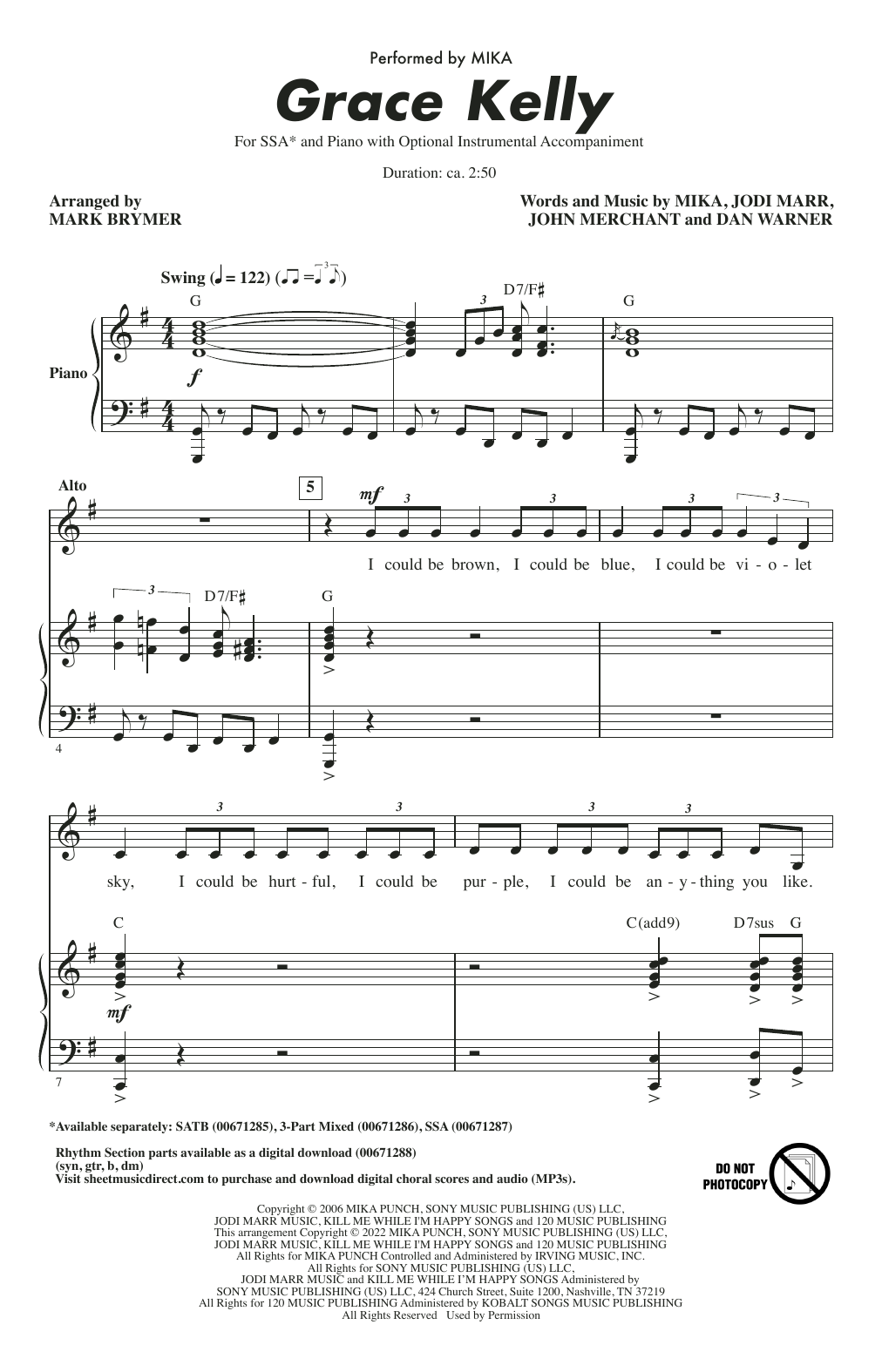 Mika Grace Kelly (arr. Mark Brymer) Sheet Music Notes & Chords for 3-Part Mixed Choir - Download or Print PDF