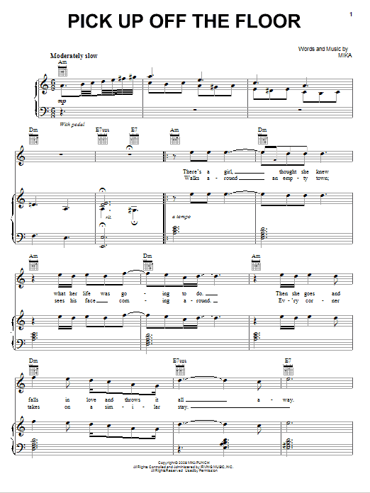 Mika Pick Up Off The Floor Sheet Music Notes & Chords for Piano, Vocal & Guitar (Right-Hand Melody) - Download or Print PDF