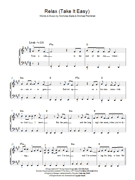 Mika Relax (Take It Easy) Sheet Music Notes & Chords for Beginner Piano - Download or Print PDF