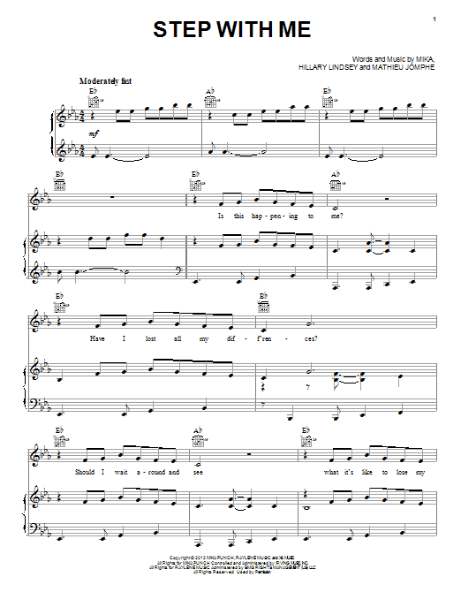 Mika Step With Me Sheet Music Notes & Chords for Piano, Vocal & Guitar (Right-Hand Melody) - Download or Print PDF