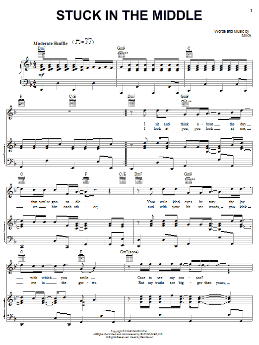 Mika Stuck In The Middle Sheet Music Notes & Chords for Piano, Vocal & Guitar (Right-Hand Melody) - Download or Print PDF