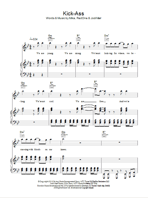 Mika Vs. RedOne Kick Ass Sheet Music Notes & Chords for Piano, Vocal & Guitar (Right-Hand Melody) - Download or Print PDF