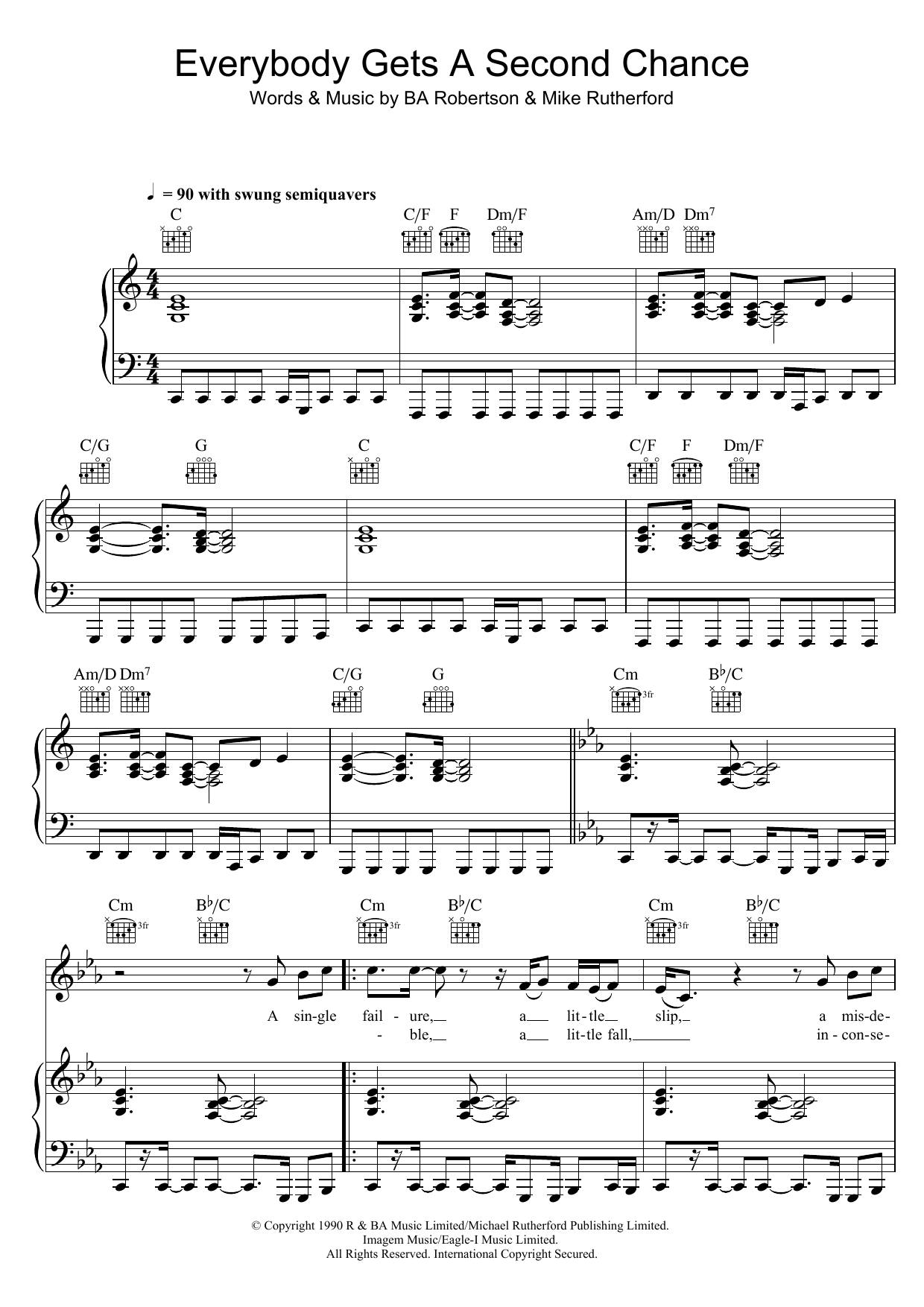 Mike and The Mechanics Everybody Gets A Second Chance Sheet Music Notes & Chords for Piano, Vocal & Guitar - Download or Print PDF