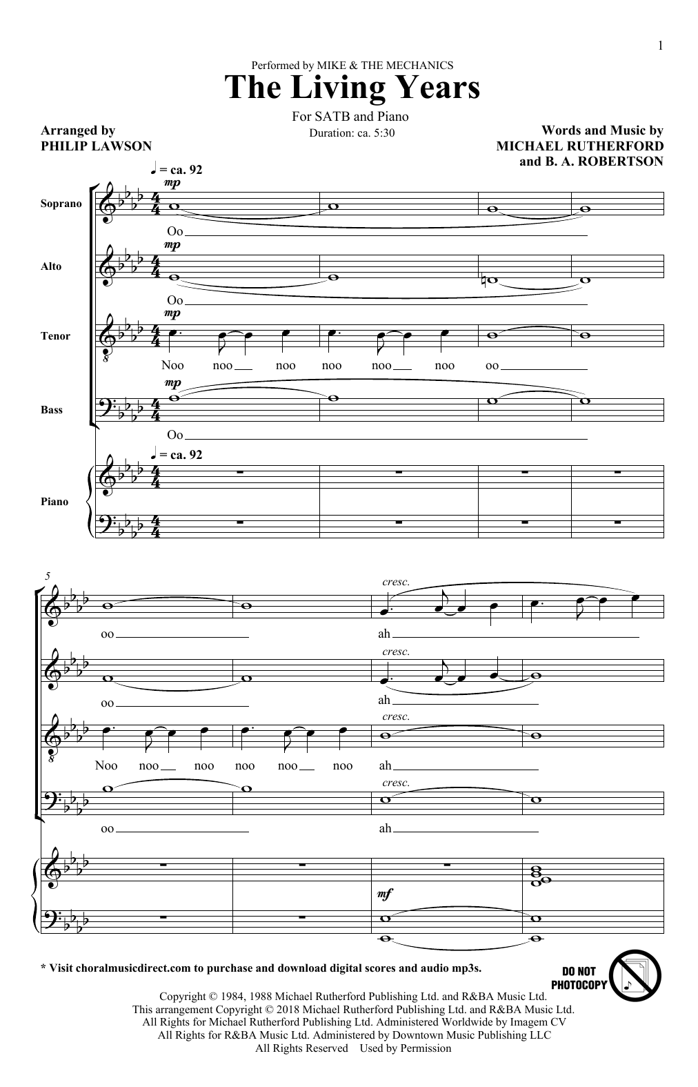 Mike and The Mechanics The Living Years (arr. Philip Lawson) Sheet Music Notes & Chords for SATB - Download or Print PDF