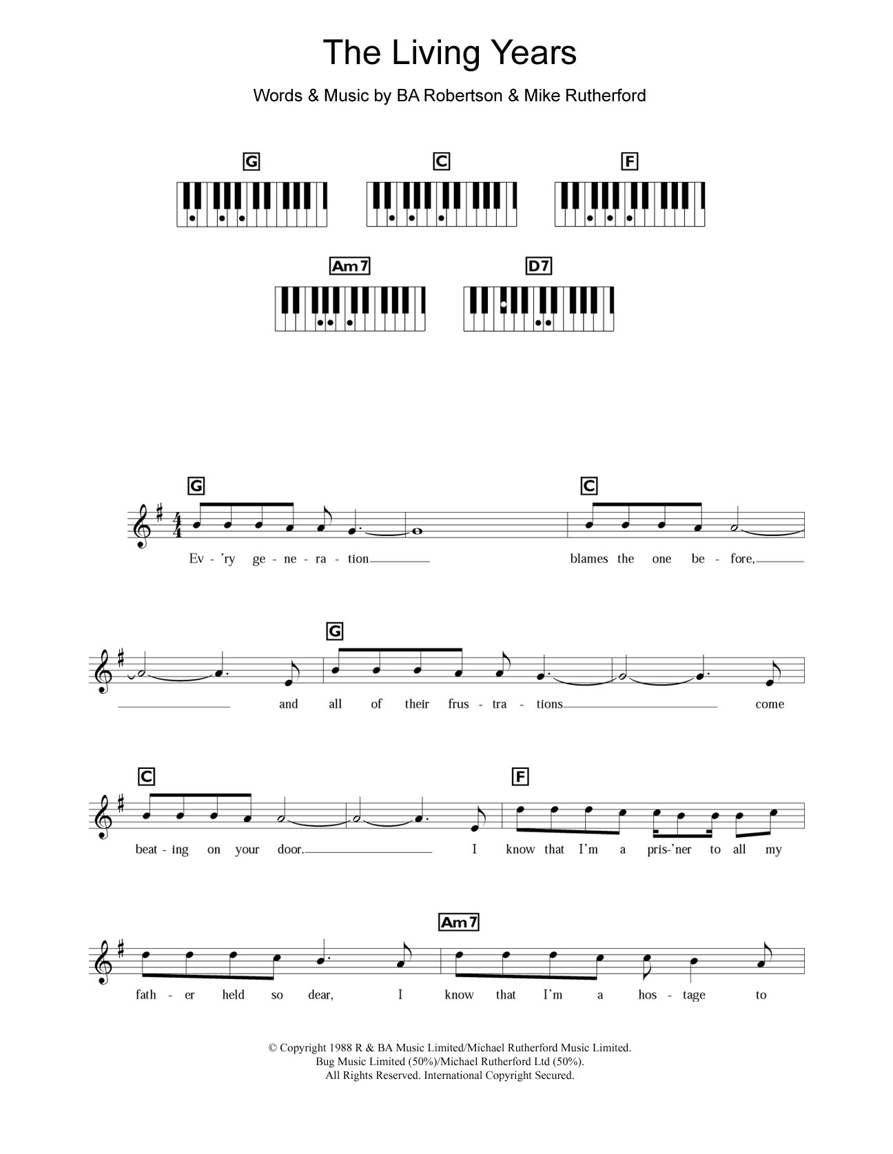Mike and The Mechanics The Living Years Sheet Music Notes & Chords for Keyboard - Download or Print PDF