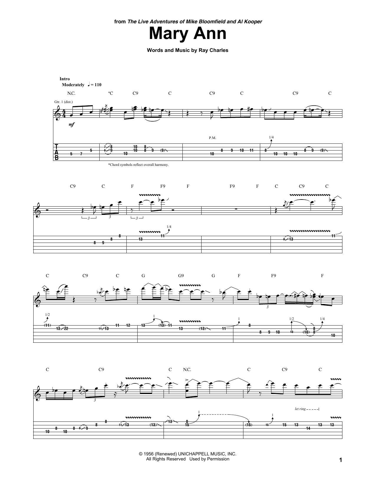 Mike Bloomfield & Al Kooper Mary Ann Sheet Music Notes & Chords for Guitar Tab - Download or Print PDF