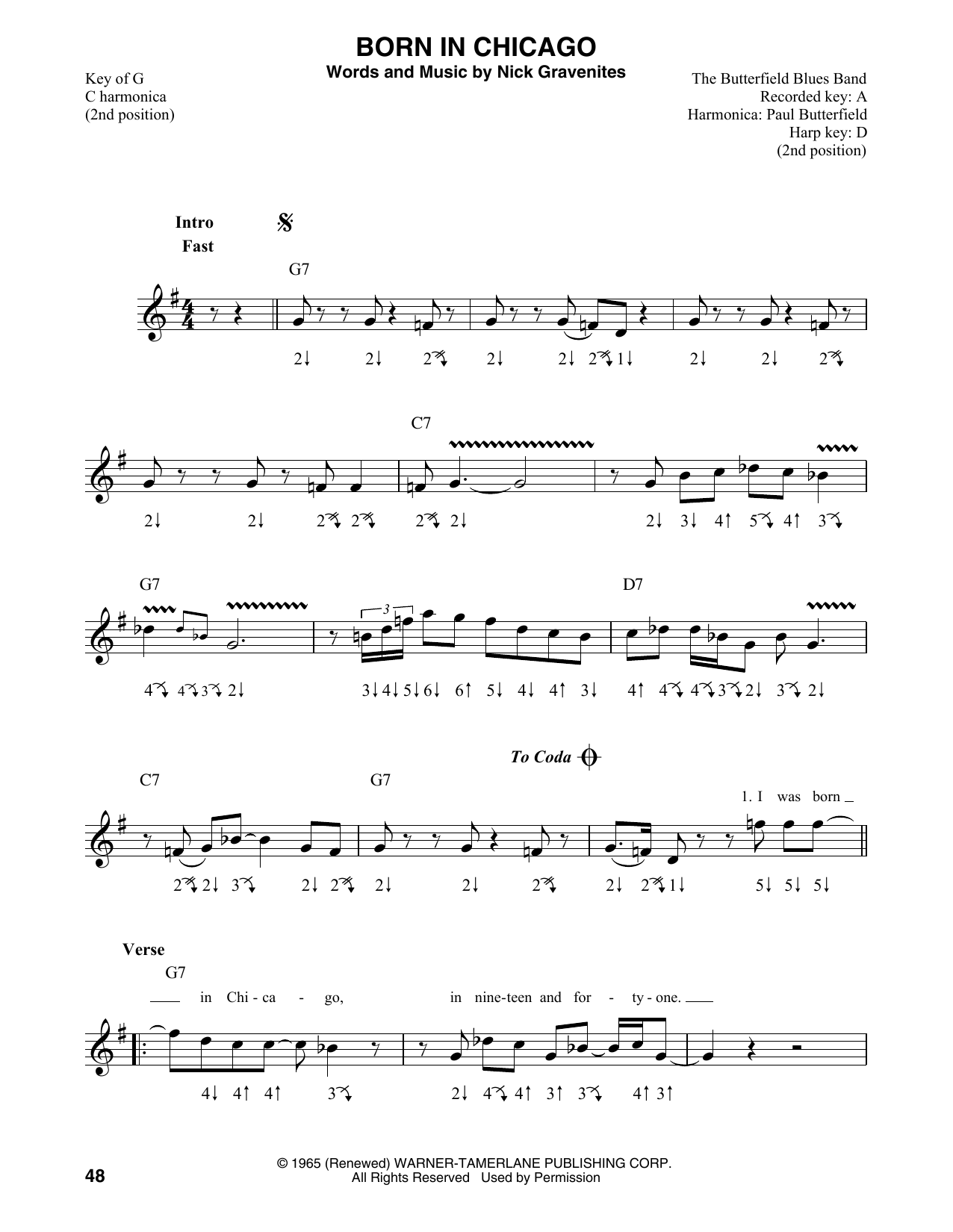 Mike Bloomfield Born In Chicago Sheet Music Notes & Chords for Harmonica - Download or Print PDF Mike Bloomfield Born In Chicago Sheet Music Notes & Chords for Harmonica - Download or Print PDF