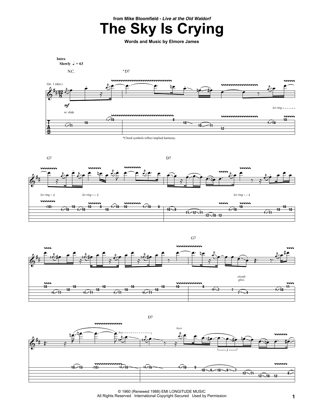 Mike Bloomfield The Sky Is Crying Sheet Music Notes & Chords for Guitar Tab - Download or Print PDF