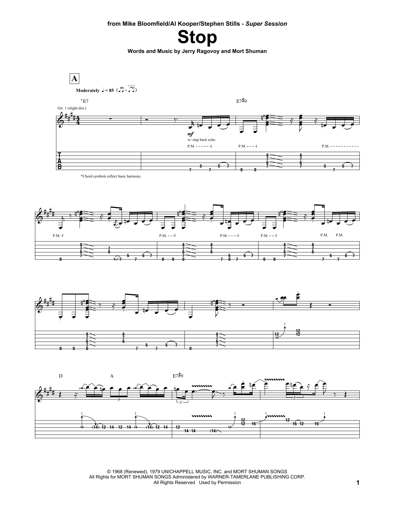 Mike Bloomfield/Al Kooper/Stephen Stills Stop Sheet Music Notes & Chords for Guitar Tab - Download or Print PDF