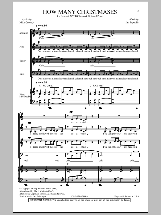 Mike Greenly How Many Christmases Sheet Music Notes & Chords for SATB - Download or Print PDF