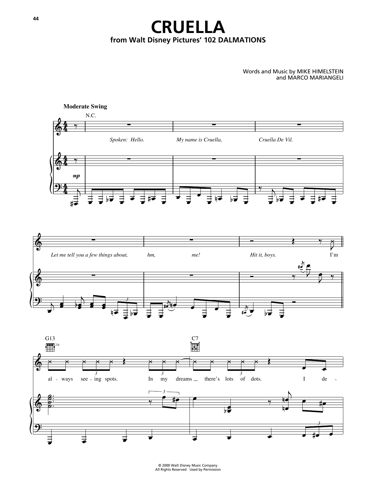Mike Himelstein Cruella (from 101 Dalmatians) Sheet Music Notes & Chords for Piano, Vocal & Guitar Chords (Right-Hand Melody) - Download or Print PDF