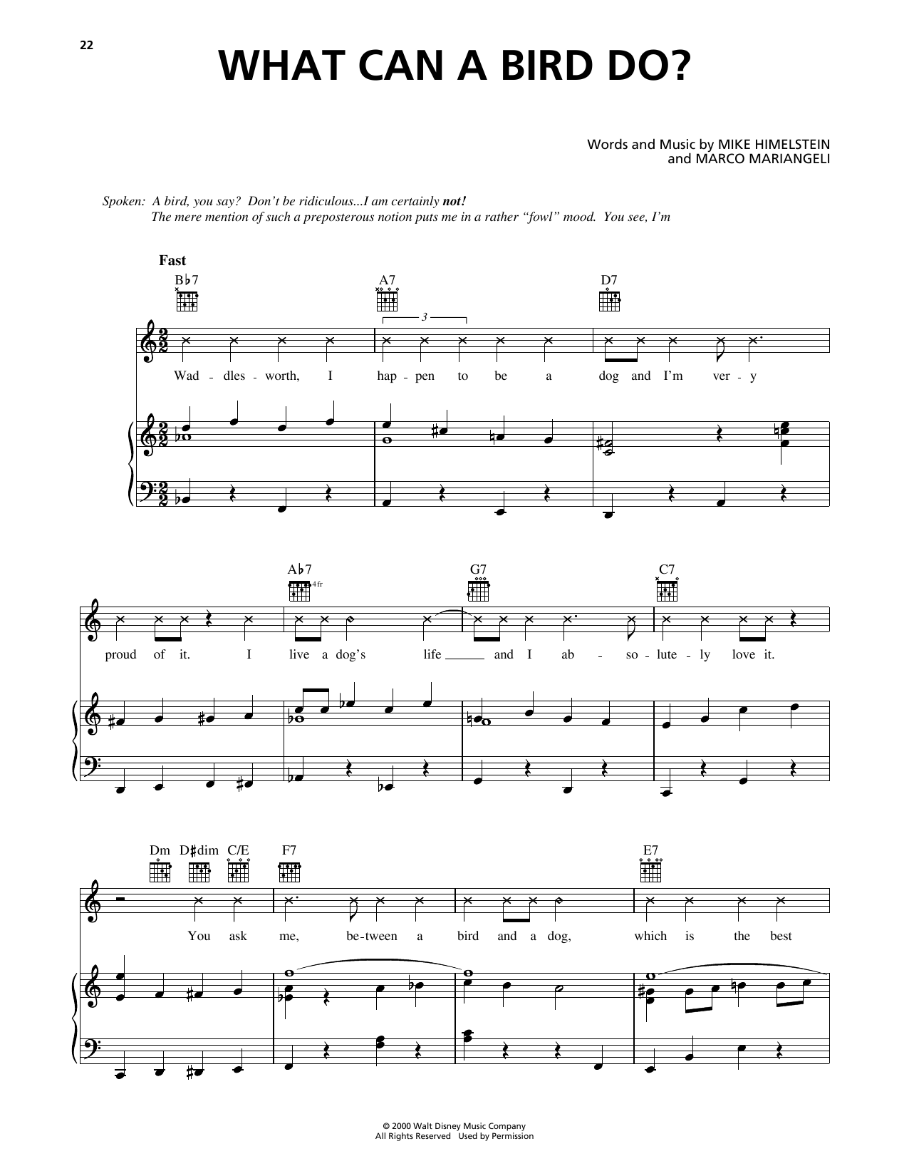 Mike Himelstein What Can A Bird Do? (from 102 Dalmatians) Sheet Music Notes & Chords for Piano, Vocal & Guitar Chords (Right-Hand Melody) - Download or Print PDF