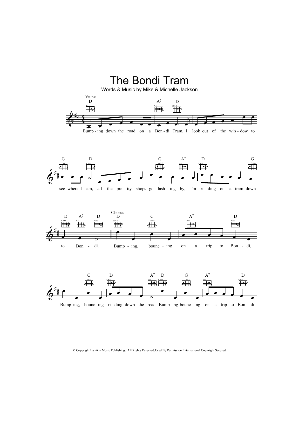 Mike Jackson The Bondi Tram Sheet Music Notes & Chords for Melody Line, Lyrics & Chords - Download or Print PDF