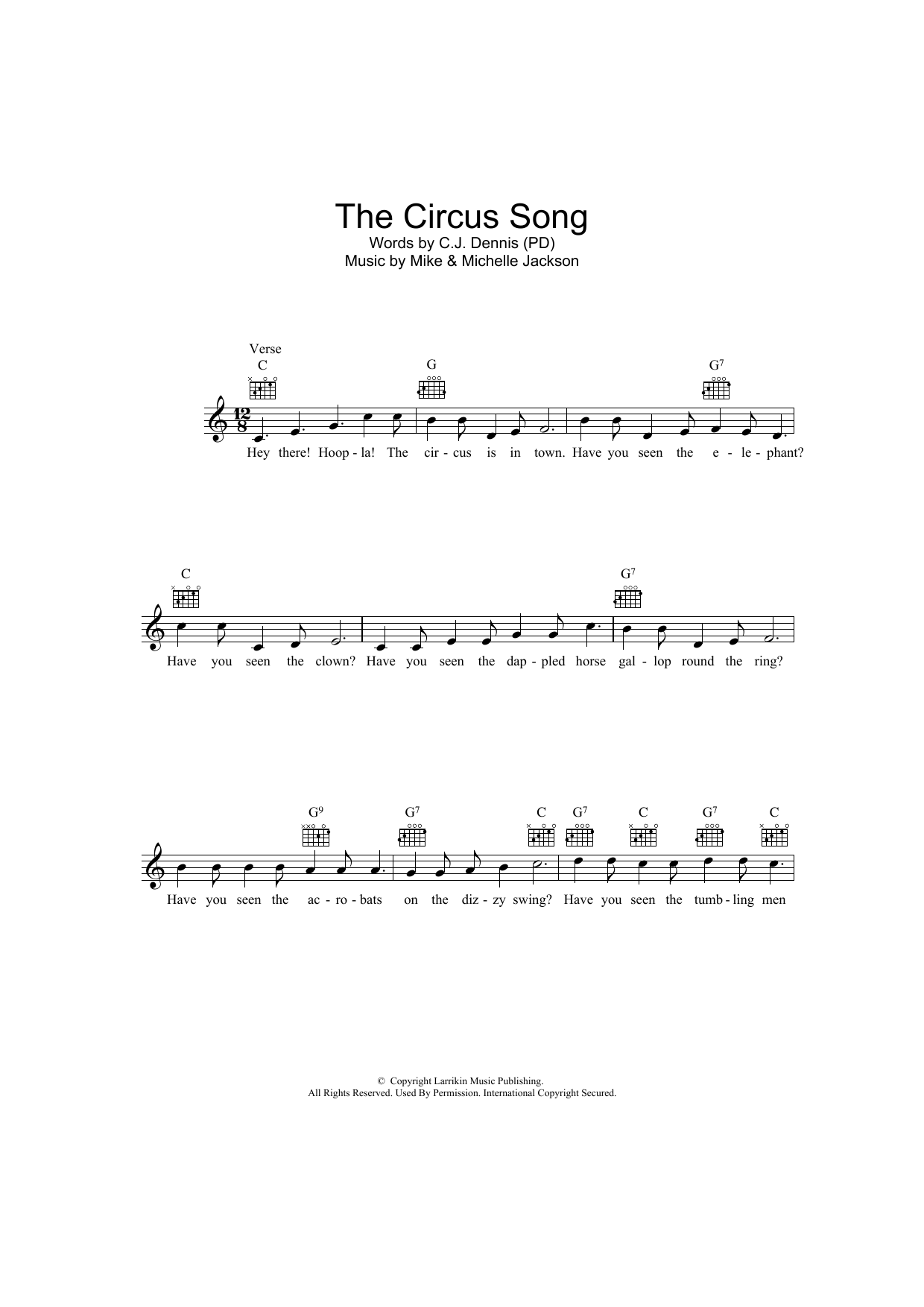 Mike Jackson The Circus Song Sheet Music Notes & Chords for Melody Line, Lyrics & Chords - Download or Print PDF