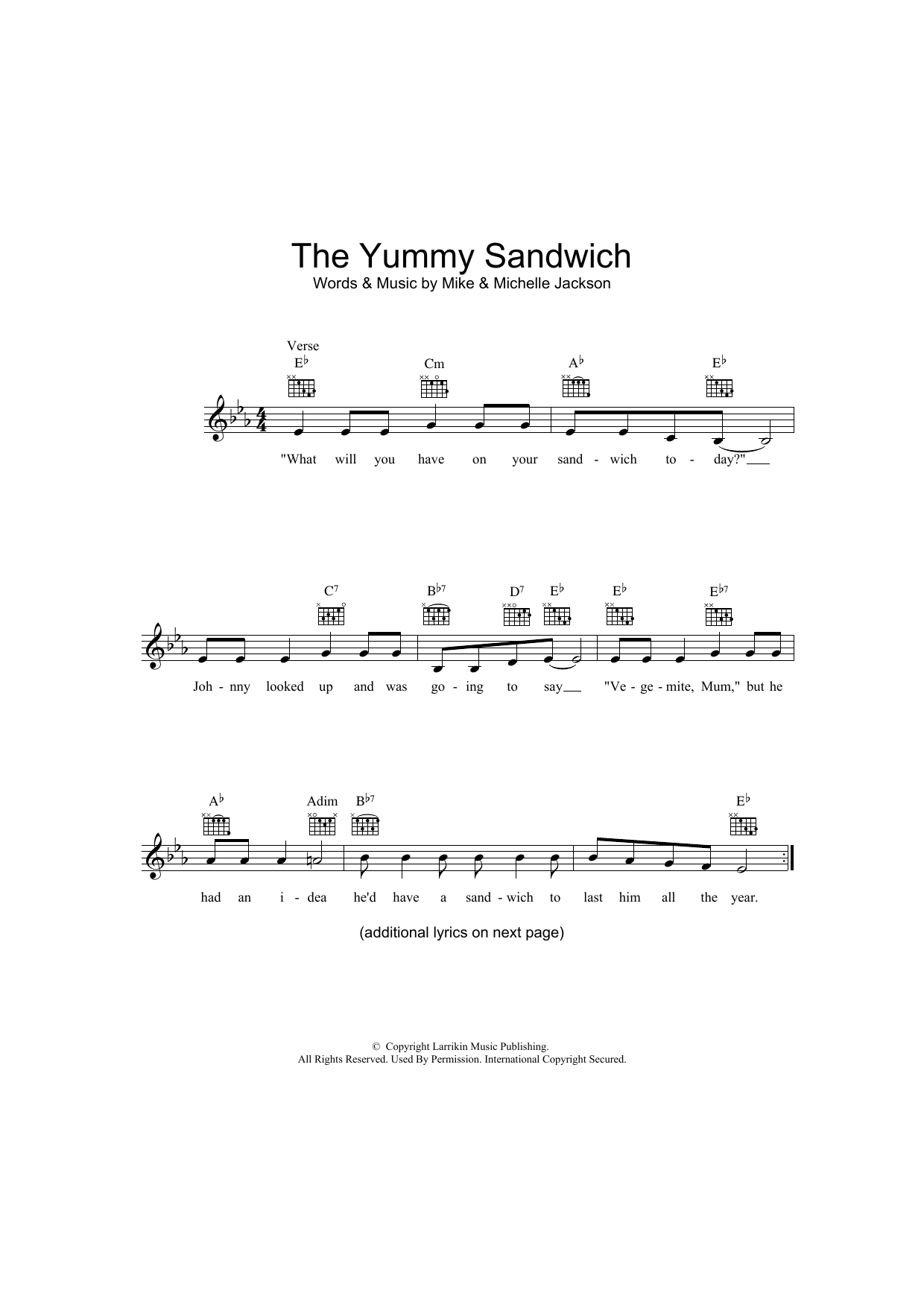Mike Jackson The Yummy Sandwich Sheet Music Notes & Chords for Melody Line, Lyrics & Chords - Download or Print PDF