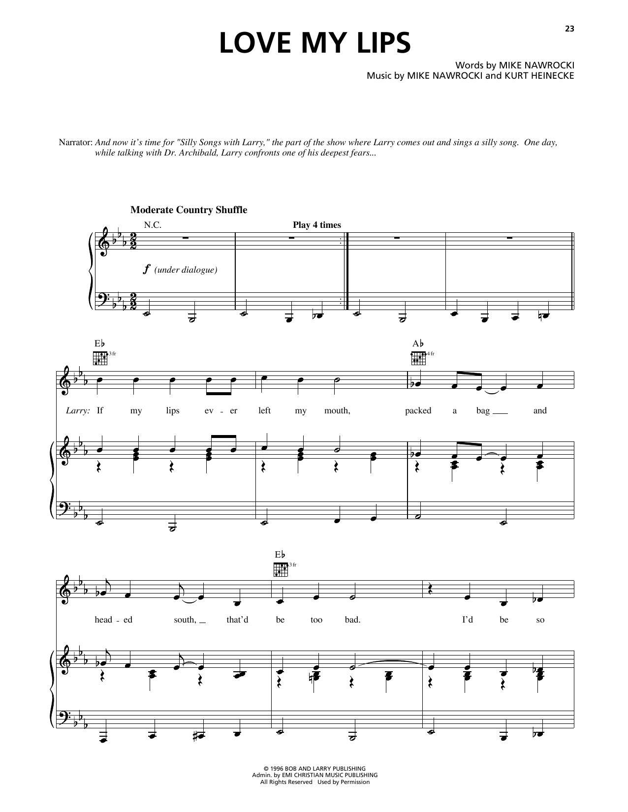 Mike Nawrocki Love My Lips (from VeggieTales) Sheet Music Notes & Chords for Piano, Vocal & Guitar Chords (Right-Hand Melody) - Download or Print PDF