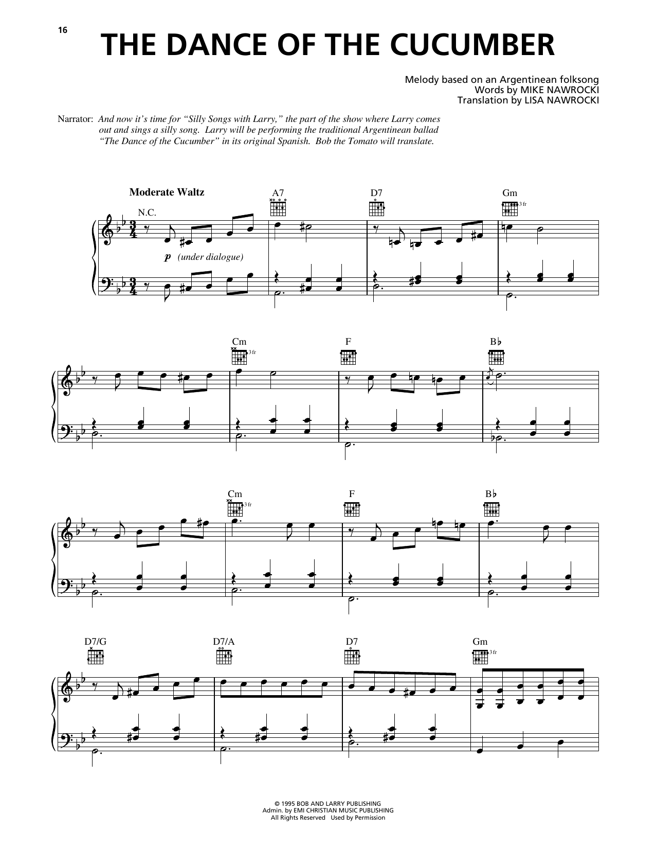 Mike Nawrocki The Dance Of The Cucumber (from VeggieTales) Sheet Music Notes & Chords for Piano, Vocal & Guitar Chords (Right-Hand Melody) - Download or Print PDF
