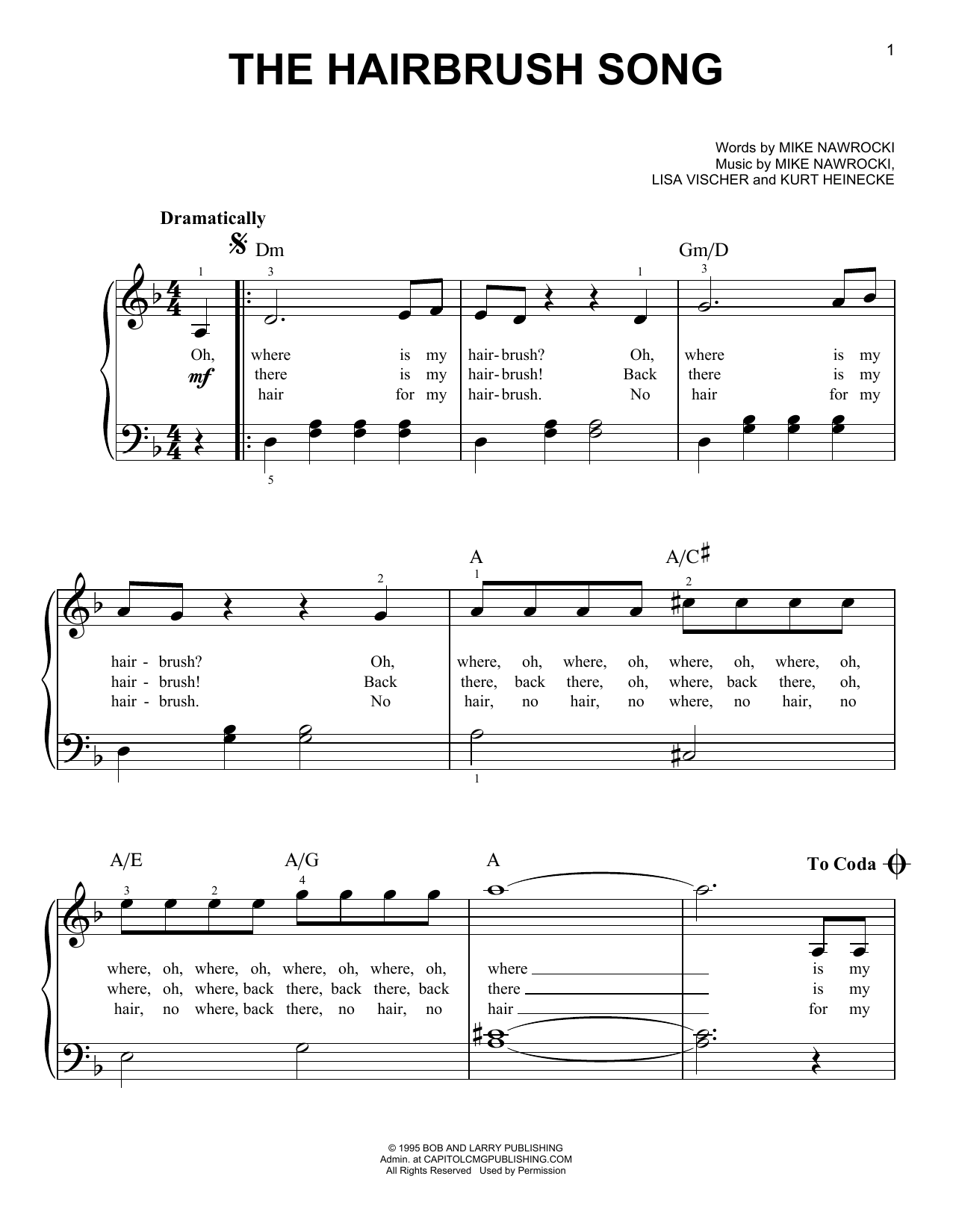 Mike Nawrocki The Hairbrush Song (from VeggieTales) Sheet Music Notes & Chords for Piano, Vocal & Guitar Chords (Right-Hand Melody) - Download or Print PDF