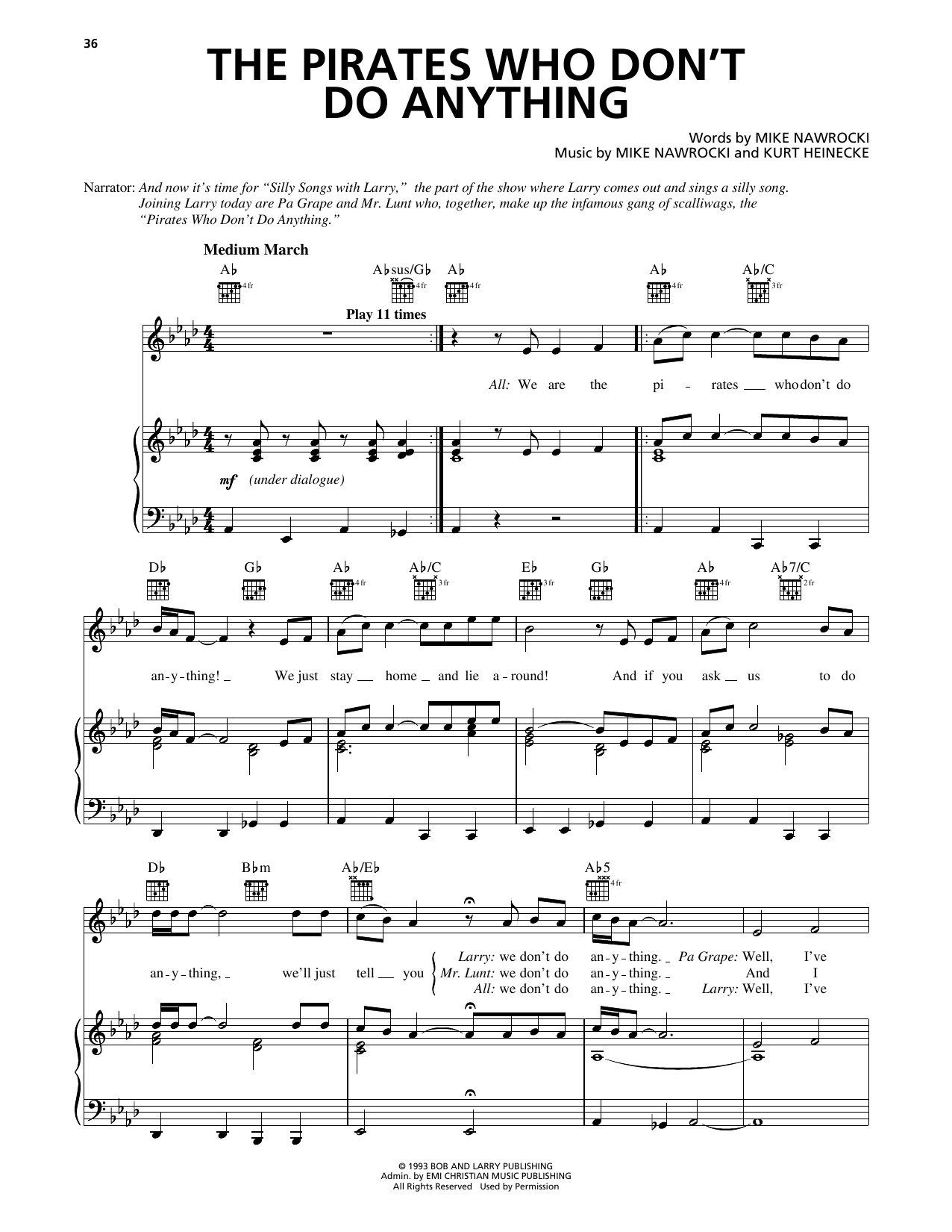 Mike Nawrocki The Pirates Who Don't Do Anything (from VeggieTales) Sheet Music Notes & Chords for Piano, Vocal & Guitar Chords (Right-Hand Melody) - Download or Print PDF