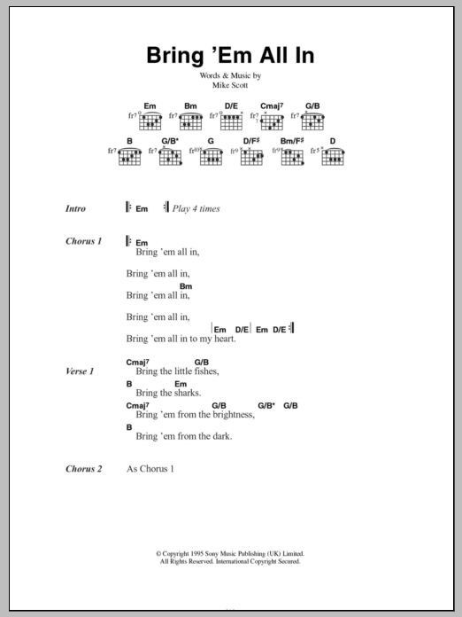 Mike Scott Bring 'Em All In Sheet Music Notes & Chords for Lyrics & Chords - Download or Print PDF