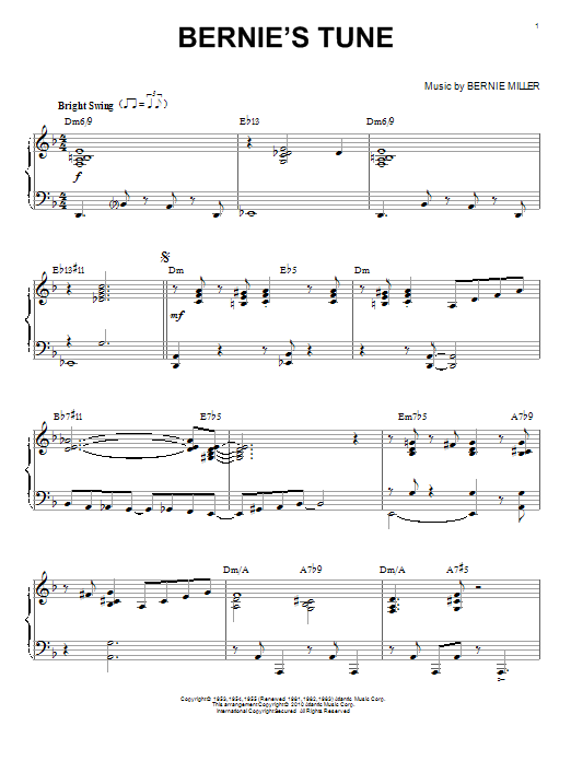 Mike Stoller Bernie's Tune (arr. Brent Edstrom) Sheet Music Notes & Chords for Piano Solo - Download or Print PDF