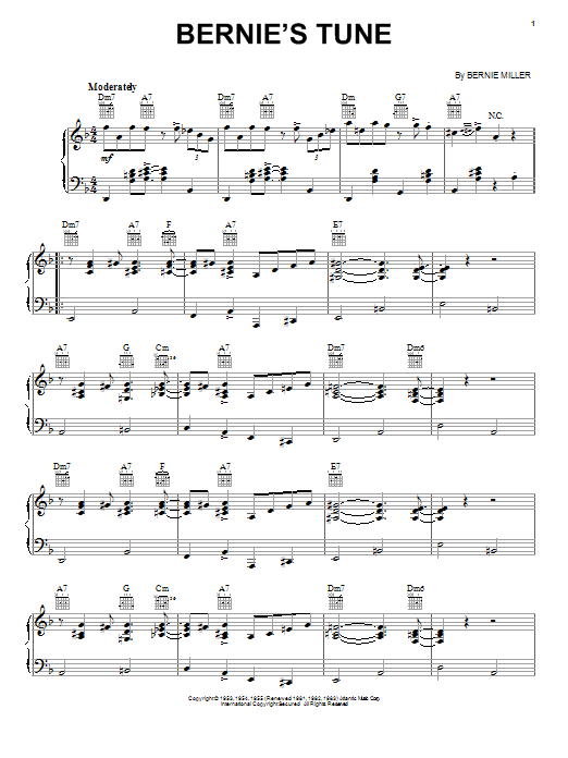 Mike Stoller Bernie's Tune Sheet Music Notes & Chords for Piano, Vocal & Guitar (Right-Hand Melody) - Download or Print PDF