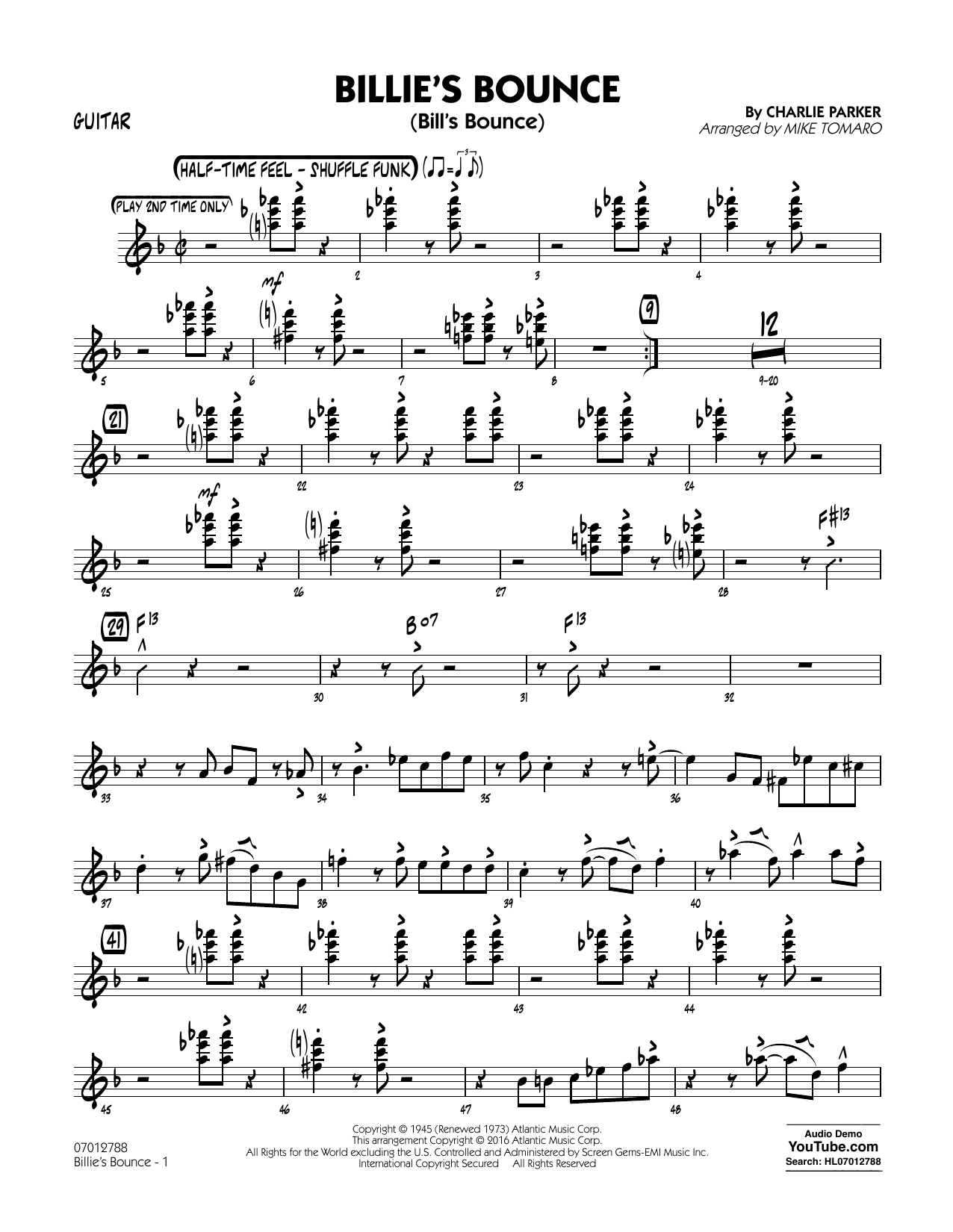 Mike Tomaro Billie's Bounce - Guitar Sheet Music Notes & Chords for Jazz Ensemble - Download or Print PDF