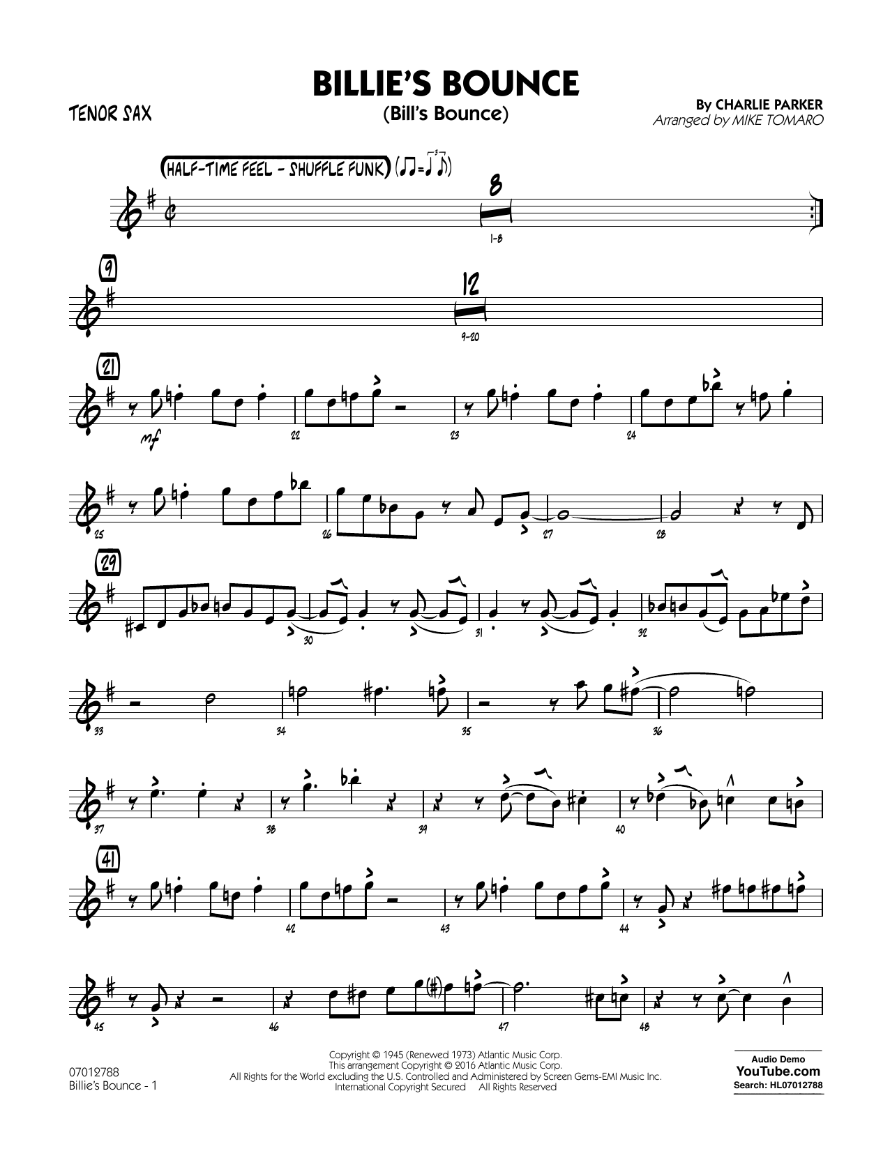 Mike Tomaro Billie's Bounce - Tenor Sax Sheet Music Notes & Chords for Jazz Ensemble - Download or Print PDF