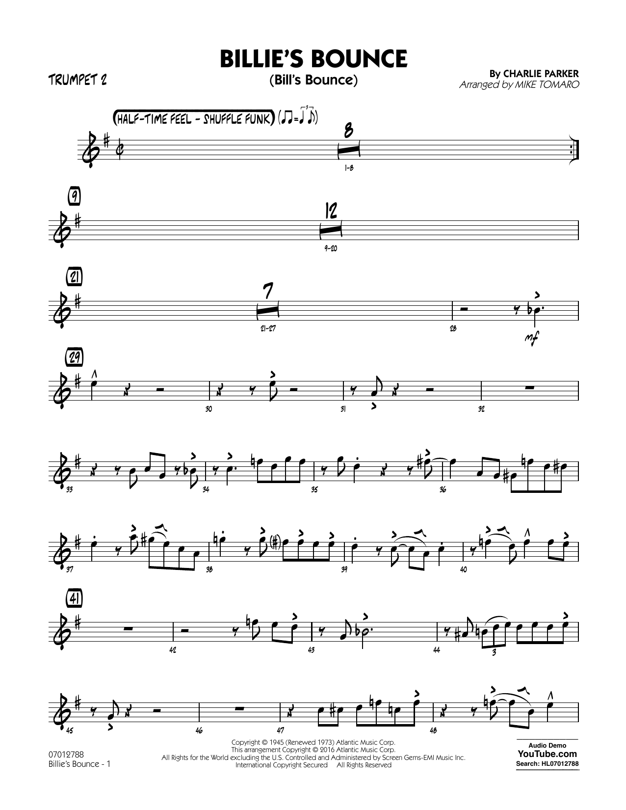 Mike Tomaro Billie's Bounce - Trumpet 2 Sheet Music Notes & Chords for Jazz Ensemble - Download or Print PDF