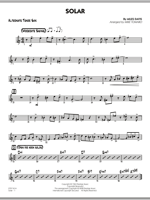 Mike Tomaro Solar - Alternate Tenor Sax Sheet Music Notes & Chords for Jazz Ensemble - Download or Print PDF