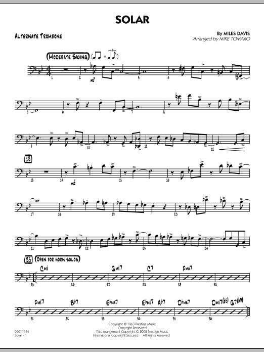 Mike Tomaro Solar - Alternate Trombone Sheet Music Notes & Chords for Jazz Ensemble - Download or Print PDF