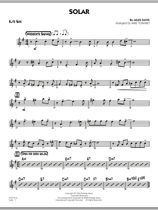 Mike Tomaro Solar - Alto Sax Sheet Music Notes & Chords for Jazz Ensemble - Download or Print PDF