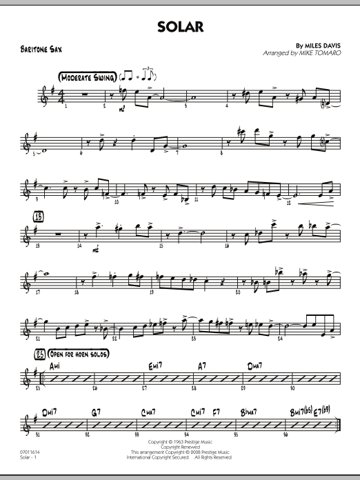 Mike Tomaro Solar - Baritone Sax Sheet Music Notes & Chords for Jazz Ensemble - Download or Print PDF