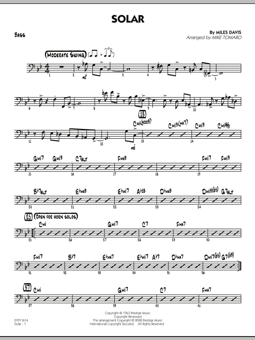 Mike Tomaro Solar - Bass Sheet Music Notes & Chords for Jazz Ensemble - Download or Print PDF