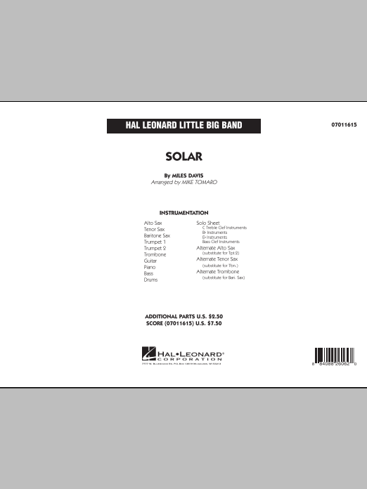 Mike Tomaro Solar - Conductor Score (Full Score) Sheet Music Notes & Chords for Jazz Ensemble - Download or Print PDF Mike Tomaro Solar - Conductor Score (Full Score) Sheet Music Notes & Chords for Jazz Ensemble - Download or Print PDF