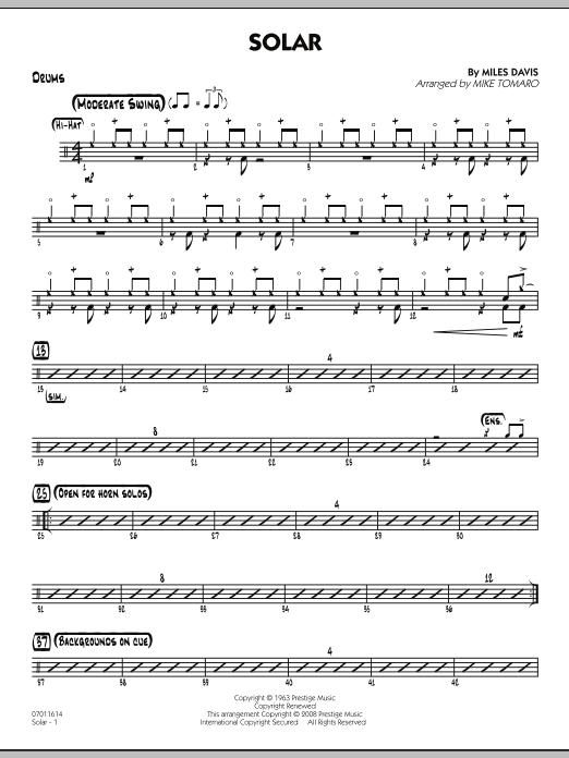 Mike Tomaro Solar - Drums Sheet Music Notes & Chords for Jazz Ensemble - Download or Print PDF