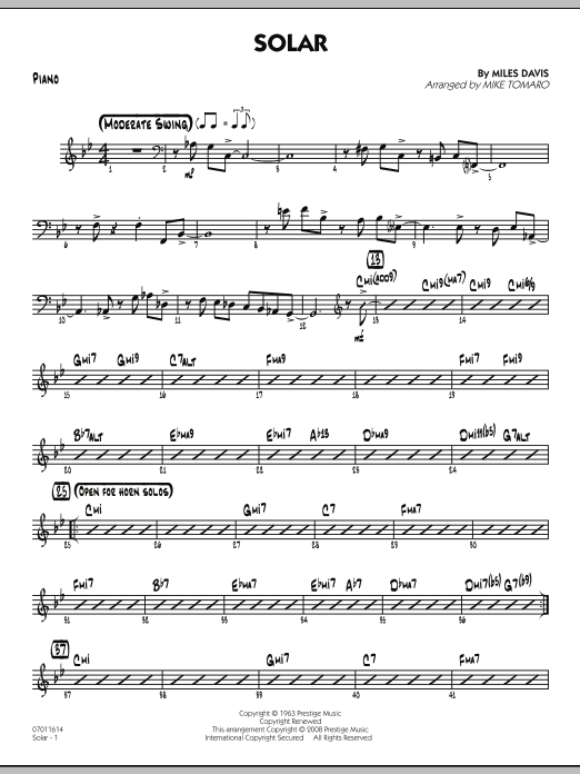 Mike Tomaro Solar - Piano Sheet Music Notes & Chords for Jazz Ensemble - Download or Print PDF